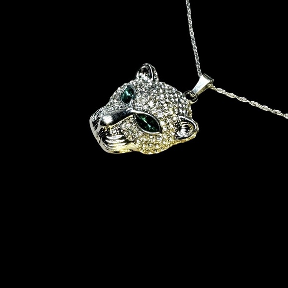 Art Deco Silver Color Sparkling Panther Pendant Necklace - Picture 6 of 8